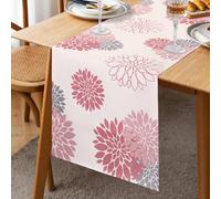 Chemin de Table Printemps Été Rose Gris Beige Dahlia Fleur Chemins de Table Lin 40x140 cm Moderne Attrayant Ferme Géométrique Table Centre Decor pour Les Filles Salon Salle à Manger Partie Patio