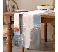 Chemin de Table Printemps Orange et Gris Lin 33x183cm Moderne Peinture à l'huile Art Abstrait Noël Chemins de Table Dresser pour Salon Salle à Manger Vacances Fête Dîner Mariage Festival Décorations