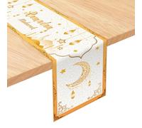 Chemin de Table Ramadan,Eid Mubarak Chemins de Table 180CM Musulmane Islamique Décoration de Tables pour Le Ramadan Aïd Mubarak pour Décoration Umrah Mubarak, Église (Blanc)