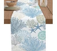 Chemin de table rectangulaire en coton et lin corail - Thème d'été, plage, étoiles de mer, côtière, moderne, pour fête de mariage, banquet, salle à manger, cuisine (33 x 275 cm, #1)