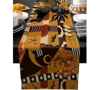 Chemin de table rectangulaire en coton et lin pour femme africaine noire - Motif éléphant et girafe - Pour fête de mariage, banquet, dîner, table basse (33 cm x 183 cm)