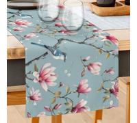 Chemin de table rectangulaire en forme de fleur de magnolia - Motif oiseau chinois - Pour cuisine, mariage, restaurant, dîner, fête, décoration d'intérieur - 33 x 183 cm