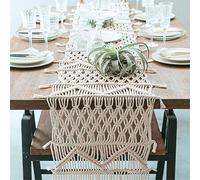 Chemin de table rectangulaire en macramé Dentelle au crochet Élégante nappe en maille creuse pour décoration de mariage rustique bohème et de mariage Décoration de maison de campagne vintage(35x260cm)