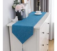 Chemin de Table Red Blue Linen Table Runner with Decorative Tassels, Extra Wide and Long for Farmhouse Dining Table/TV Stand/Dresser(Blue,40x290cm)