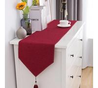 Chemin de Table Red Blue Linen Table Runner with Decorative Tassels, Extra Wide and Long for Farmhouse Dining Table/TV Stand/Dresser(Red,30x290cm)
