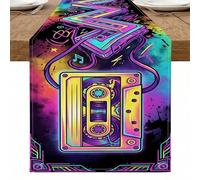 Chemin de table rétro musical, ruban cassette coloré au design abstrait vibrant pour décoration de maison, salle à manger, fournitures de fête, 33 x 183 cm
