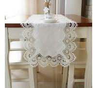 Chemin De Table Romantique en Dentelle, Napperon Brodé Français pour Meuble TV De Table à Manger, Tapis De Table Antidérapant en Coton Rectangulaire Blanc, Lavable(Size:40×120cm)