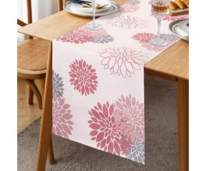 Chemin de Table Rose Gris Dahlia Floral Chemins de Table Lin Moderne 33x183 cm Attrayant Ferme Table Centre Décor pour Commode Armoire Table TV Cuisine Salle À Manger Table Fête Banquet Mariage