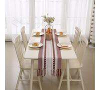 Chemin de table rouge pour la maison, 356 cm de long, jacquard avec pompons, commode, écharpe, napperons brodés en polyester pour un usage quotidien, cuisine, table de salle à manger, fête, 35,6 x