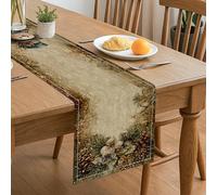 Chemin de table rustique avec pommes de pin, forêt enneigée vintage pour table de salle à manger d'hiver, fournitures de réunion de famille confortable 33 x 183 cm