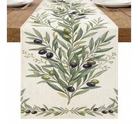 Chemin de table rustique en forme de branches d'olivier, décoration florale vintage pour cuisine, salle à manger, réunions de famille, fournitures de fête saisonnières, 33 x 183 cm