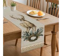 Chemin de table rustique en forme de cerf - Couronne de bois de cerf - Décoration d'automne vintage pour la maison, les réunions de famille, les fêtes de fin d'année - 33 x 183 cm