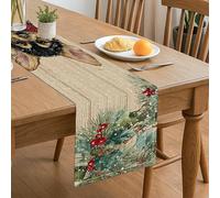 Chemin de table rustique en forme de chien, décoration de vacances vintage avec houx et pin pour réunions de famille d'hiver et célébrations festives 33 x 183 cm