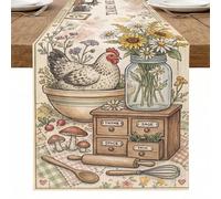 Chemin de table rustique en forme de poulet, herbes aromatiques, décoration de cuisine, salle à manger, maison, réunions de famille, fêtes de fin d'année, 33 x 183 cm