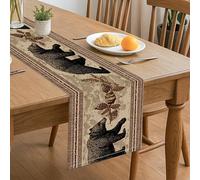Chemin de table rustique en forme d'ours - Motif animal de la forêt - Décoration d'automne pour cuisine, salle à manger, parfait pour les réunions de famille et les fêtes de fin d'année, 33 x 183 cm