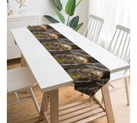 Chemin de table rustique lavable extra long - Motif écureuil dans un arbre - Style rustique et bohème - Pour cuisine, salle à manger - Décoration de table pour maison, fête - 229 x 33 cm