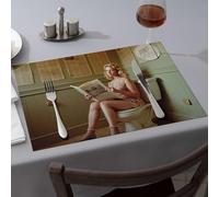 Chemin de table rustique pour décoration d'intérieur - Motif femme lisant un journal sur les toilettes - Décoration de table de Pâques (1 pièce)