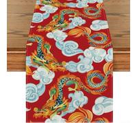 Chemin de Table Signe Zodiaque Chinois Dragon 2024, Joyeux Nouvel An Décoration de Table pour Cuisine Et Salle à Manger, Polyester pour Chemin de Coureur 33 x 183 cm, Décoration Lavable Pour Le
