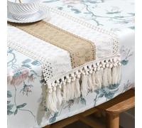 Chemin de table tissé de style rustique en macramé avec glands de style bohème pour salle à manger, Thanksgiving, table de nuit et décoration de table basse, 30,5 x 94,4 cm