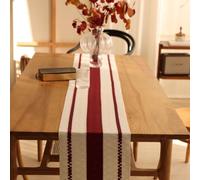 Chemin de table tissé en macramé avec pampilles - Style rustique - Pour fête, mariage, dîner - Décoration de table - Beige crème - 30 x 180 cm