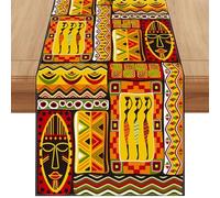 Chemin de Table Totems africains en Lin de 183 cm de Long - Kwanzaa Noir - Décorations et Fournitures pour la Maison, la Cuisine, la Salle à Manger