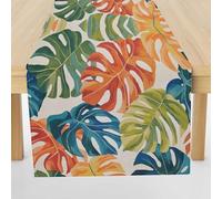 Chemin de Table Tropicales Feuilles Tischläufer de Noël 40x140cm, Christmas Nappe Décorative Botanique Monstera Décoration de Table d'hiver Colorés Plantes pour Festival