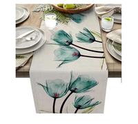 Chemin de Table Tulipe Bleu for à Manger, décoration Cuisine, Nappe Anti-Taches(ABC118)