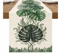 Chemin de table vert à feuilles tropicales, design élégant de fougère botanique pour l'été, la maison, la salle à manger et les fournitures de fête, 33 x 274,3 cm