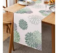 Chemin de Table Vert Gris Lin Dahlia Fleur 40X140cm Chemins de Table Moderne Attrayant Ferme Floral Table Centre Décor Printemps Été Chemin de Table pour Salon Maison Salle À Manger Fête Entrée Patio