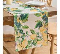 Chemin de Table Vert Rectangulaire Feuille e Citron Motif Printemps Été Polyester Lavable Nappe Pique Nique Exterieur Jardin Décoratif pour Salle à Manger Vacances Cuisine Décoration Dîners 40x140cm
