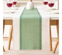 Chemin de Table Vert Sauge Coton Lin Nappe Bohème Rustique de Ferme Chemin Table Lavable Nappe à Rayures pour Mariage Cuisine Salle à Manger Décoration de Table 40x140