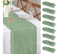 Chemin de Table Vert Sauge Mousseline, 8 Pièces 90 x 300 cm FoiiLiio Mariage Décoration de Table pour Mariage Baby Shower Anniversaire Fête