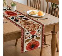 Chemin de table vintage à fleurs bohèmes rouges décoratives pour cuisine, salle à manger, réunions de famille d'automne et célébrations de vacances, 33 x 183 cm