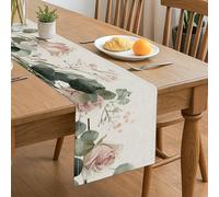 Chemin de table vintage à motif floral, pêche, rose, eucalyptus - Décoration rustique pour cuisine, salle à manger, maison, réunions de famille, célébrations de vacances - 33 x 183 cm