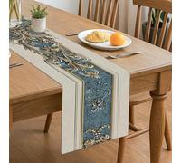 Chemin de table vintage élégant, motif bleu décoratif pour la maison, la salle à manger, décoration de table de vacances, 33 x 183 cm