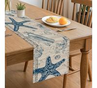 Chemin de table vintage en forme d'étoile de mer, décoration de plage nautique pour salle à manger d'été, réunions de famille et fêtes sur le thème de l'océan, 33 x 183 cm