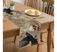 Chemin de table vintage tête de mort et corbeau, décoration d'intérieur inspirée de la nature gothique pour Halloween, salle à manger et réunions de vacances 33 x 183 cm