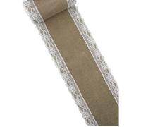 Chemin de table - Vintage - Toile de jute - 15 cm x 5 m - Dentelle blanche - Intérieur
