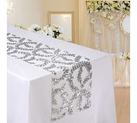 MengH-SHOP Chemin deTable en Paillettes Glitter Nappe pour Marriage Anniversaire Célébration événements Fête Décoration Argent Feuilles Motif 30 * 280cm