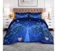 Chemin en Forme De Cœur Roses Papillons Couette Imprimée Couples 220 x 240 cm, Rêverie Romantique Couette 4 Saisons sans Housse Chambre Principale Chambre À Thème Mariage Edredon Couettes
