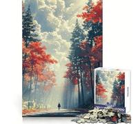 Chemin forestier d'automne avec Puzzle de 1000 pièces pour Adolescents Entraînement de la réflexion, apaisement de l'esprit, Amusement, découpe Uniforme, Cadeau de Noël réfléchi (50x75cm)
