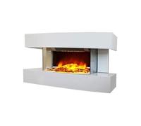 CHEMIN'ARTE - Cheminée électrique Murale Lounge Médium Blanche 82 cm Effet Flammes LED, Chauffage programmable, Télécommande