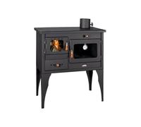 Cheminée 1P34 L Four de cuisine 10,1 kW avec four et plaque de cuisson - Poêle à bois avec pieds, four à droite, raccord de conduit de fumée à droite BImSchV niveau 2, EcoDesign 2022
