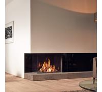 Cheminée à gaz DRU Maestro 80/2 RCH Gauche, Gaz liquéfié G31 (gaz propane) sans PowerVent, Schwarz glatt, LED, CV-Glas