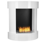 Cheminée à l'éthanol blanche autoportante de 110 cm de haut | Cheminée au bioéthanol semi-circulaire avec brûleur en acier inoxydable de 2,5 l | Cheminée décorative sans fumée ni cheminée | Aspect