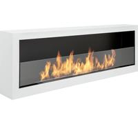 Cheminée au bioéthanol S-Line BOX 120cm avec bioéthanol, blanc avec verre. Biocheminée suspendue au mur. Cheminée à l'éthanol 1200mm