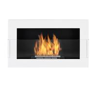 Cheminée bio-éthanol 65cm, blanc, murale, suspendue, verre