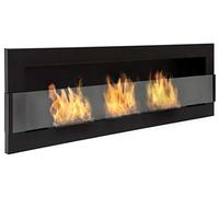 Cheminée bio Nice-House - 120 x 40 cm (1200 x 400 mm) - Couleur : noir mat - Cheminée au bioéthanol à suspendre directement au mur ou à encastrer dans une ouverture murale - Avec verre