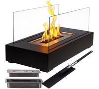 Cheminée bioéthanol de Table 35×18×17 cm - 2 parois en Verre, brûleur Acier avec Fibre céramique, sans fumée/sans Conduit, éteignoir & Pieds antirayures, Design loft - KAMINER
