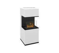 Cheminée bioéthanol design - brûleur 1,2L - contrôle de flamme, manche inclus - verre trempé acier blanc noir